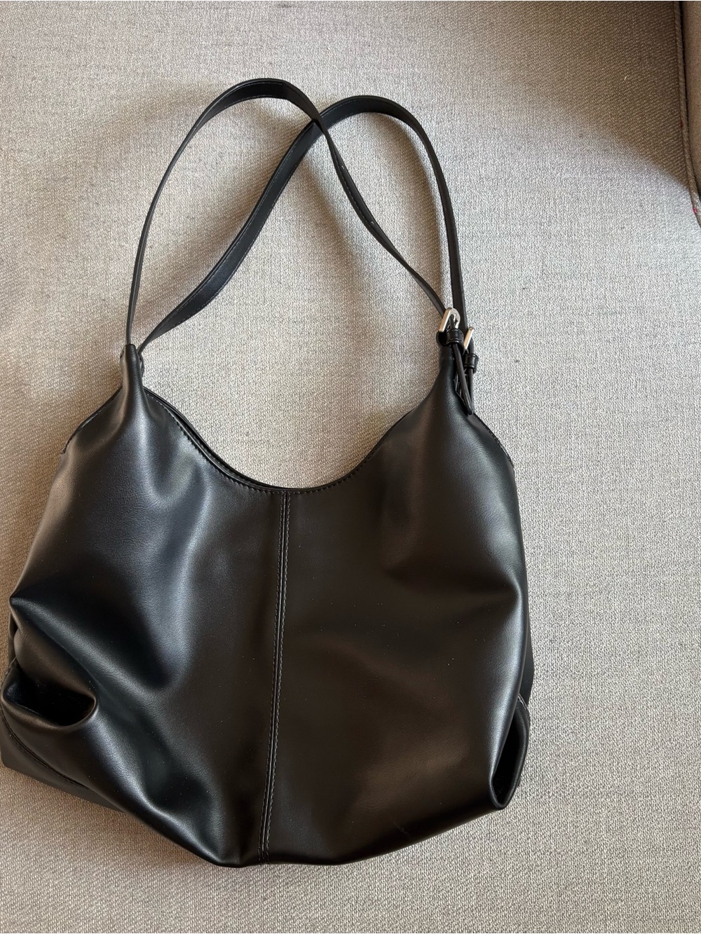 Classic Black Faux Leather Shoulder Bag - Minimal Hobo Tote